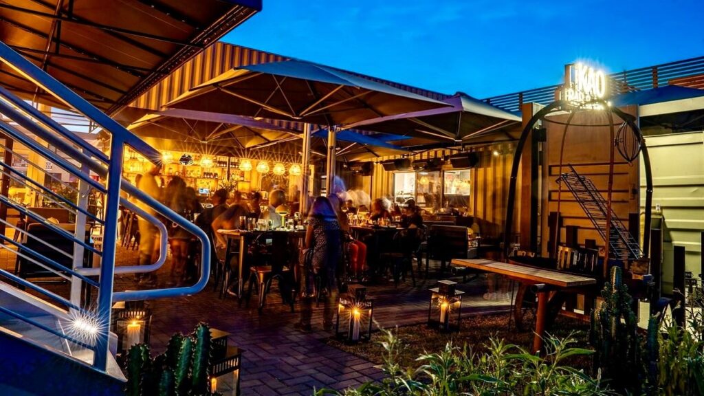 KAO Bar and Grill, shipping container restaurant bar in Hallandale Beach FL, USA